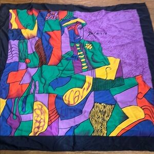 vintage Picasso silk scarf Colorful Abstract Size: Approximately 33-35 in square